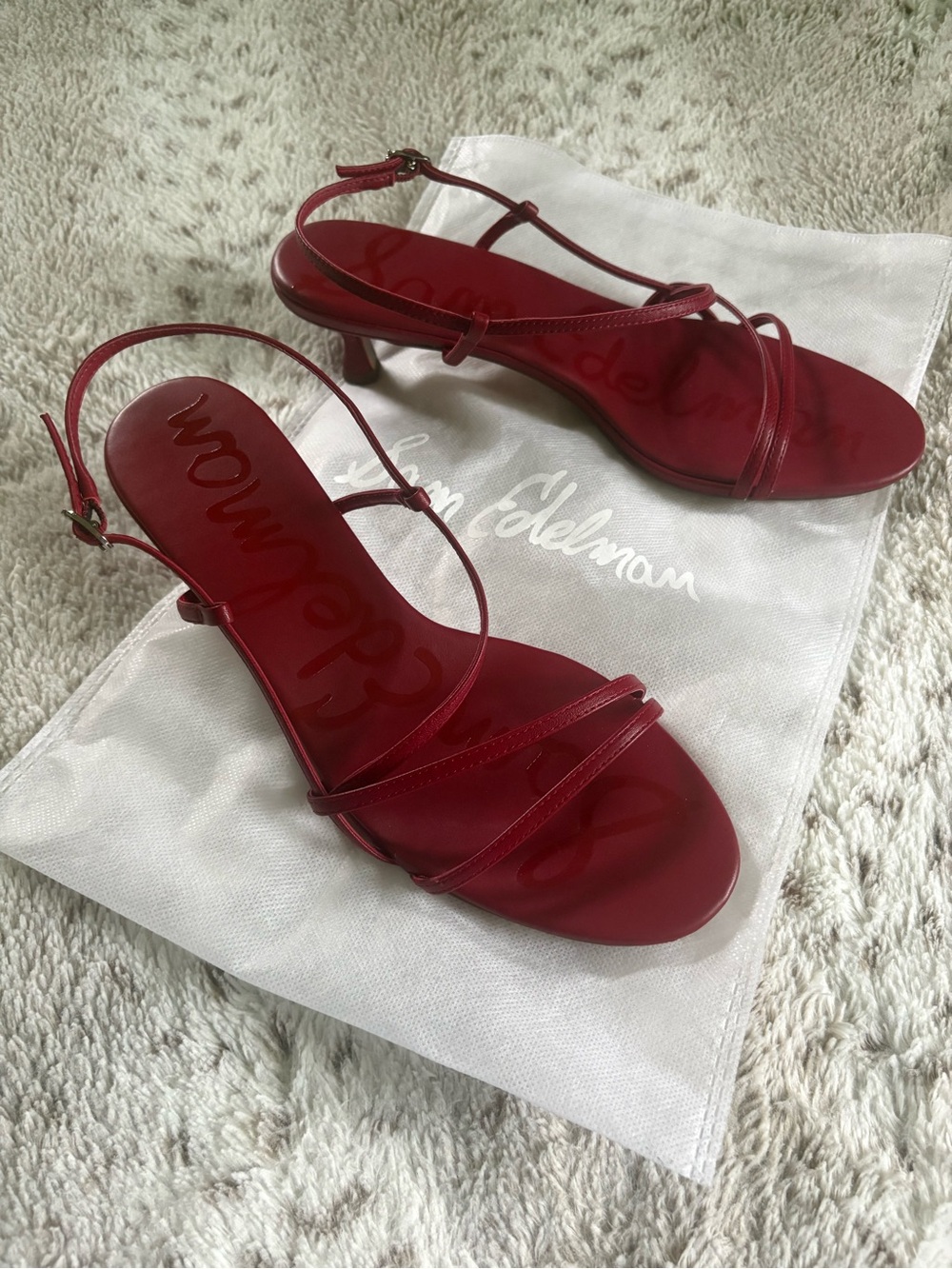 Sam Edelman Cora Red Strappy Leather Slingback Kitten Heels 10 - Picture 8 of 11